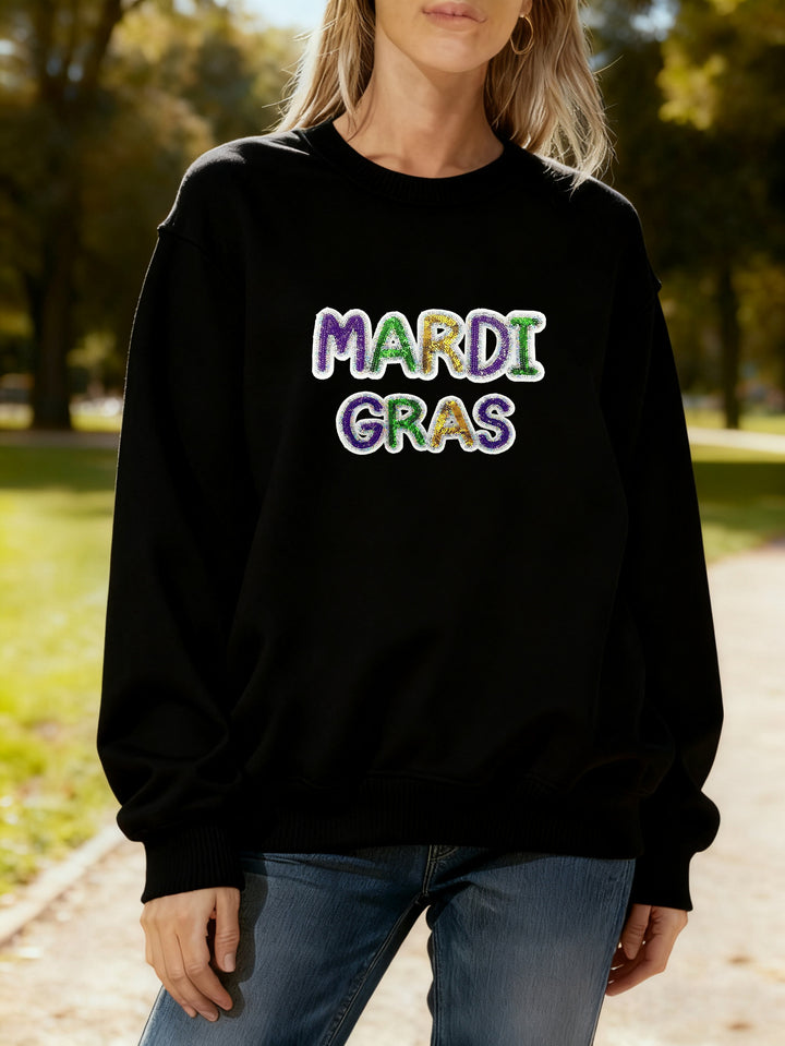 Sweat-shirt pour femmes avec lettrage vibrant de Mardi Gras Chic & Stil