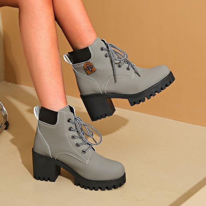 Women Chunky Heel Combat Boots with Sturdy Sole and Stylish Lacing Lune London