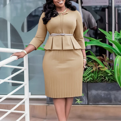 Elegant peplum dress for women with integrated waist belt and structured skirt Lune London