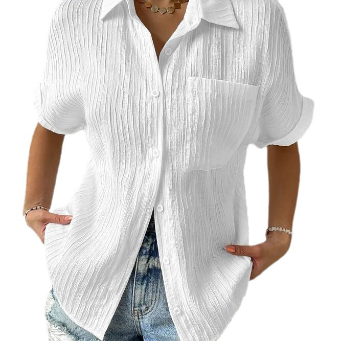 Women's Short Sleeve Shirt Blouse with Structured Material Lune London