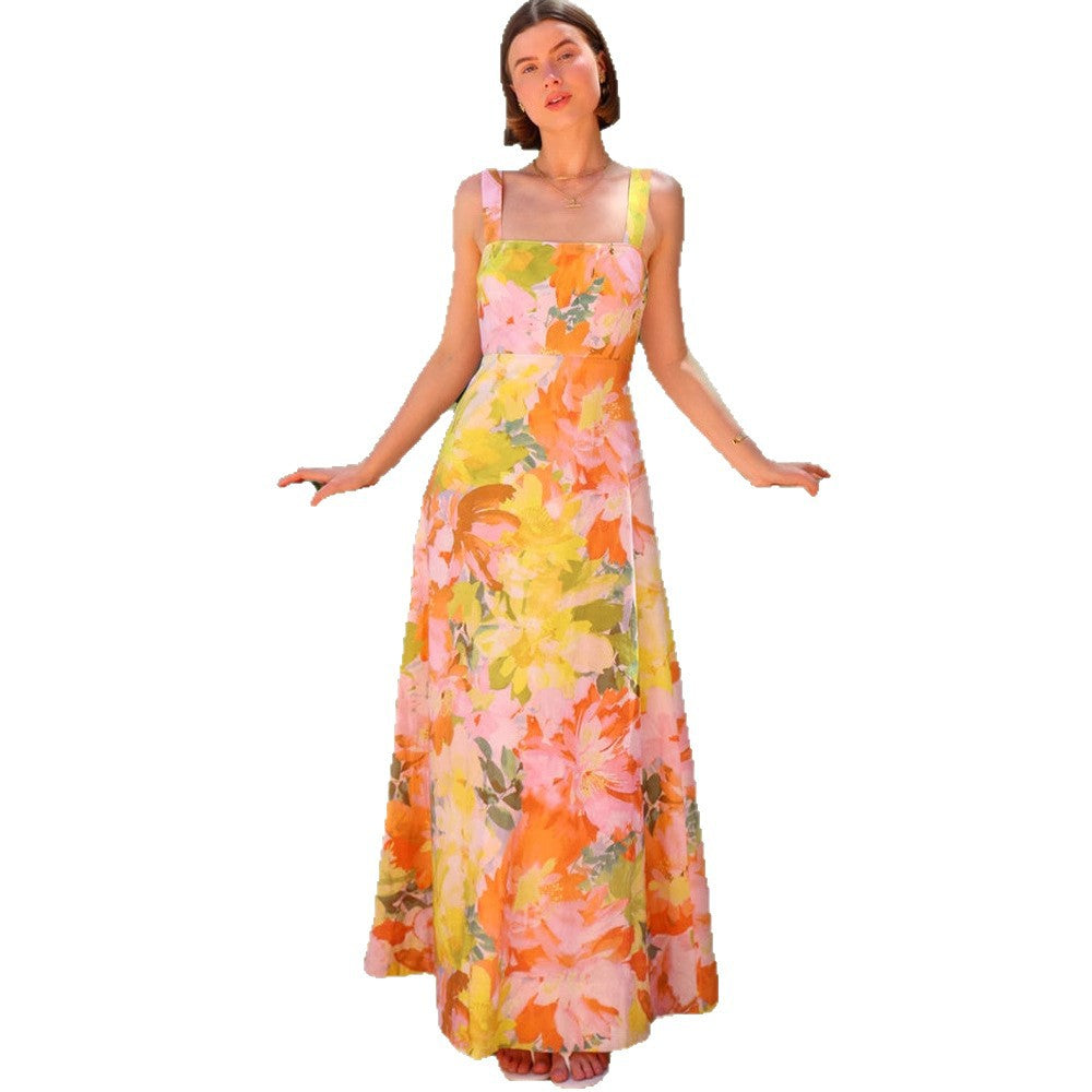 Maxi floral dress for women with fitted cut and spaghetti straps Chic & Stil
