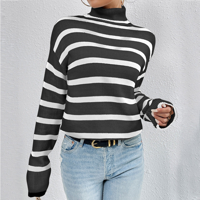 Striped sweater for women with high collar Lune London