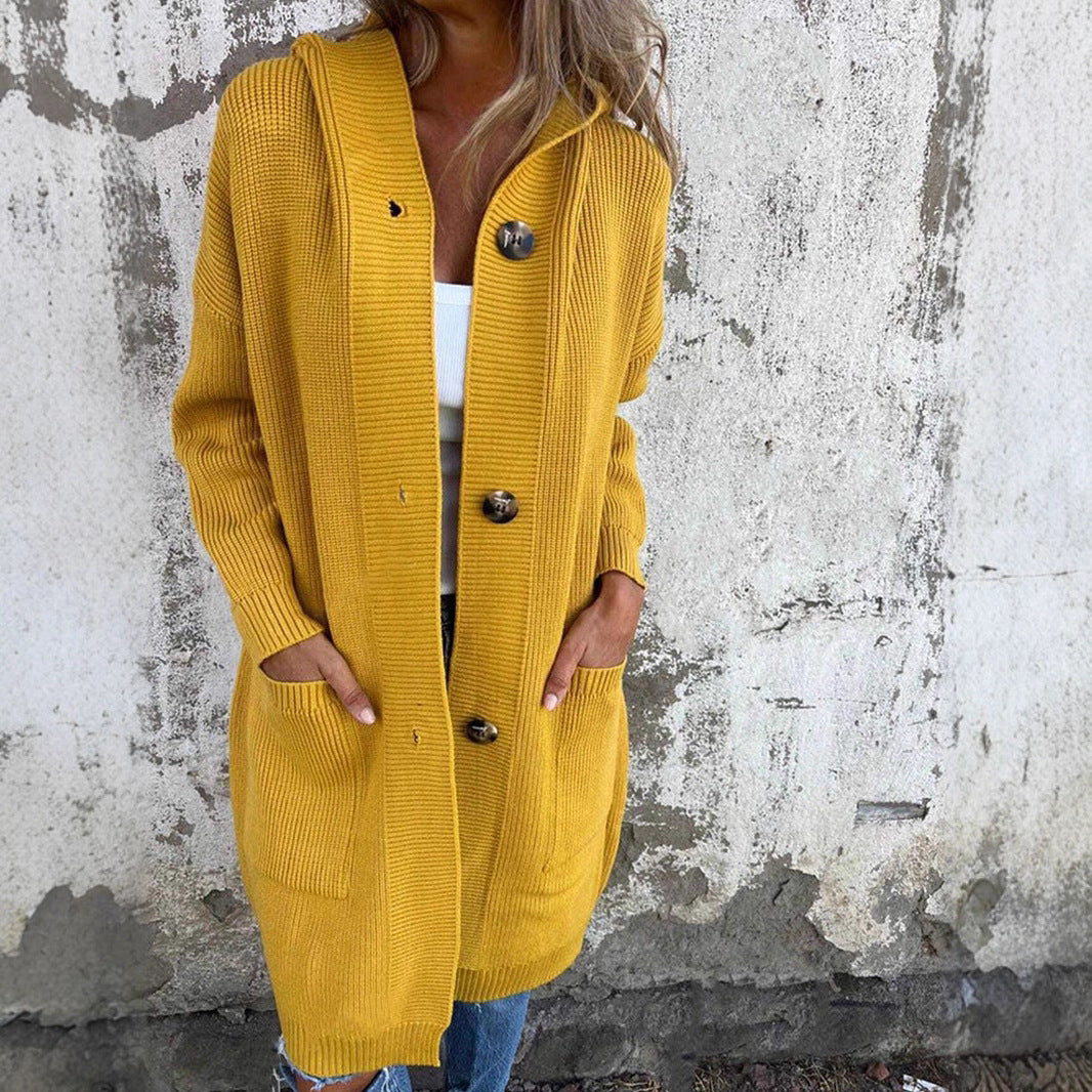 Knitted hooded jacket for women with buttons Lune London