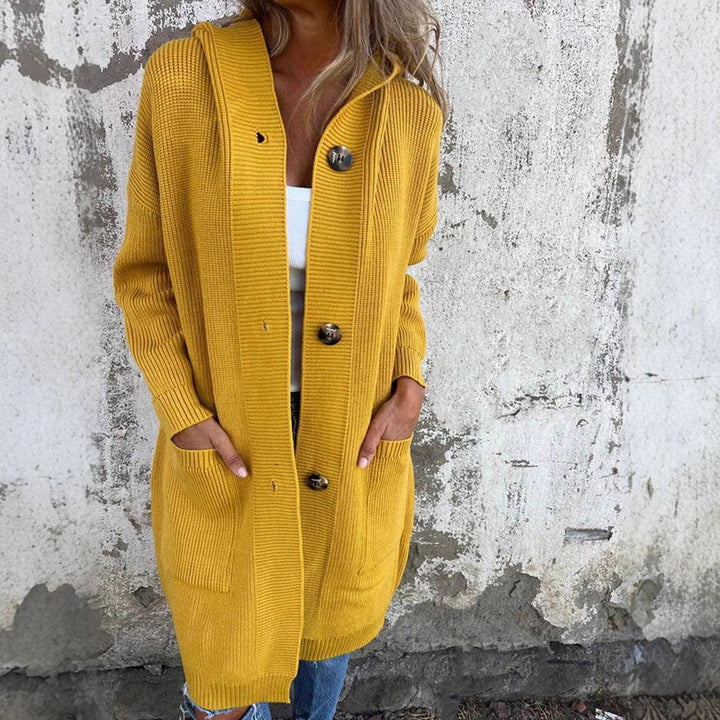 Knitted hooded jacket for women with buttons Lune London