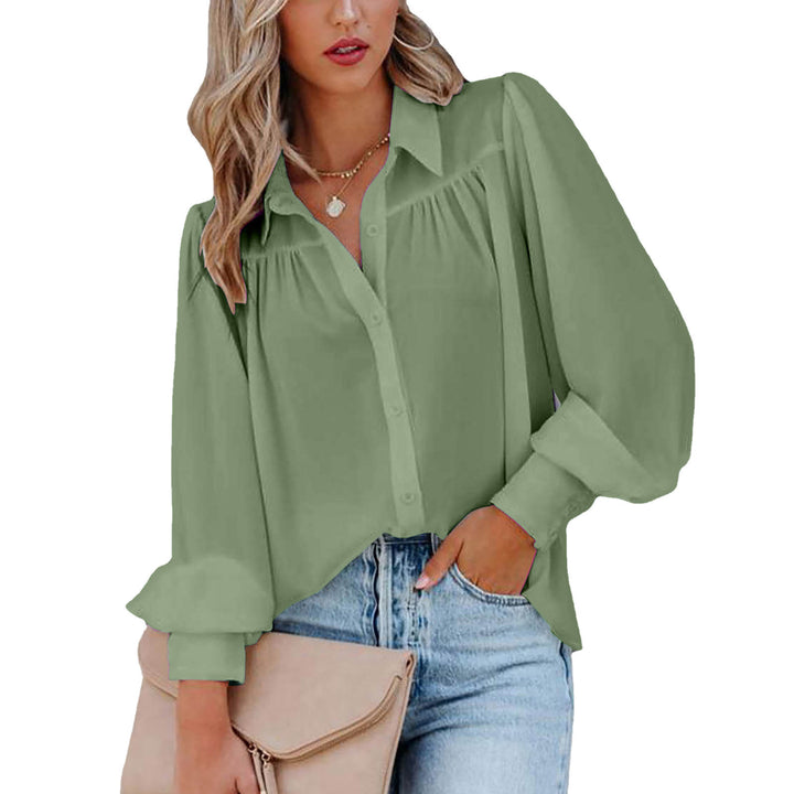 Elegant Women's Blouse with Puff Sleeves and Chic Button Details and Style