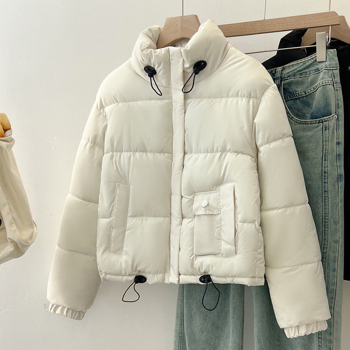 Fashionable short reversible jacket for women with high collar and practical pockets Lune London