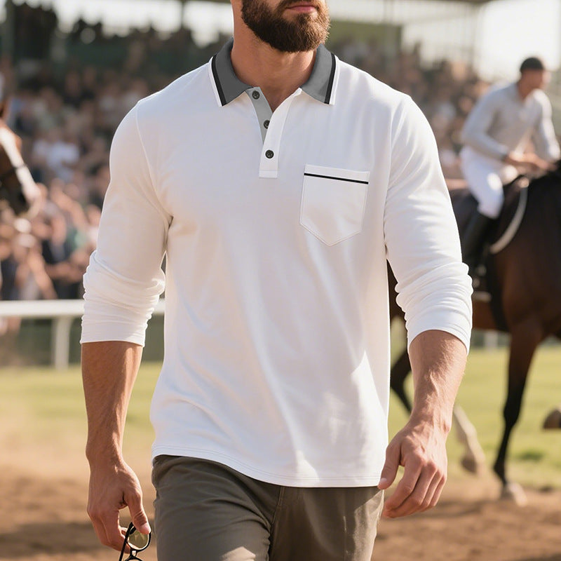 Men's long sleeve polo shirt in breathable fabric with modern collar Lune London