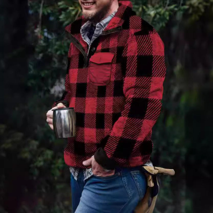 Men’s Fleece Pullover with Plaid Pattern & High Collar | Lune London