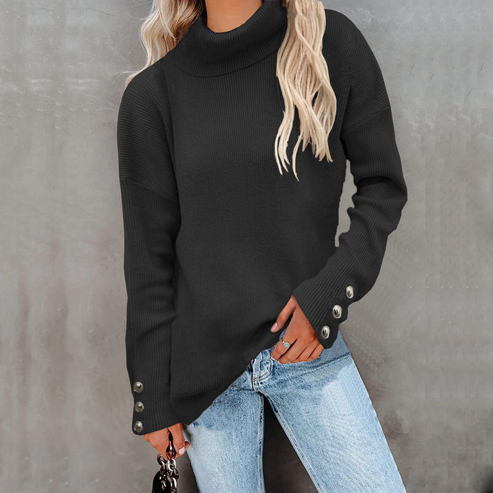 Women’s turtleneck sweater with a textured design and button details Lune London