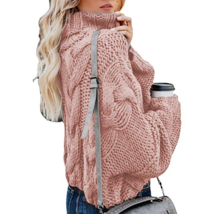 Thick knit pullover for women with high collar and twisted pattern Lune London