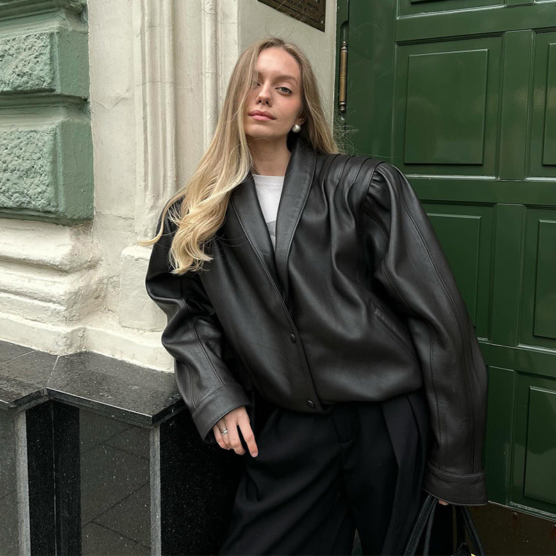 Oversized leather blazer for women Lune London