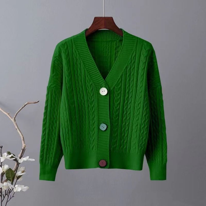 Cardigan en tricot épais pour femme avec col en V et boutons décoratifs Chic & Stil