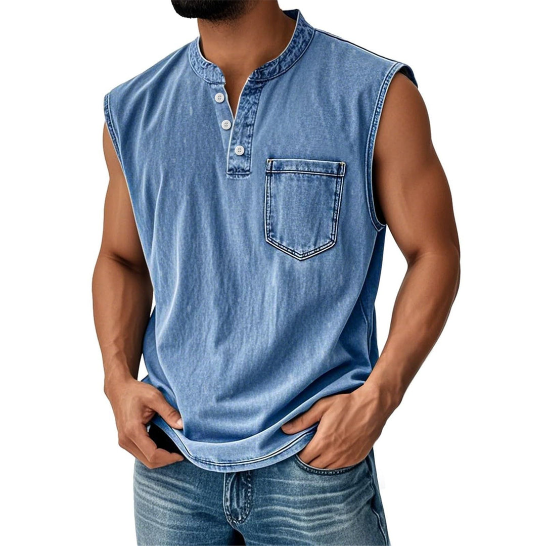 Sleeveless cotton shirt for men with button placket and chest pocket Lune London