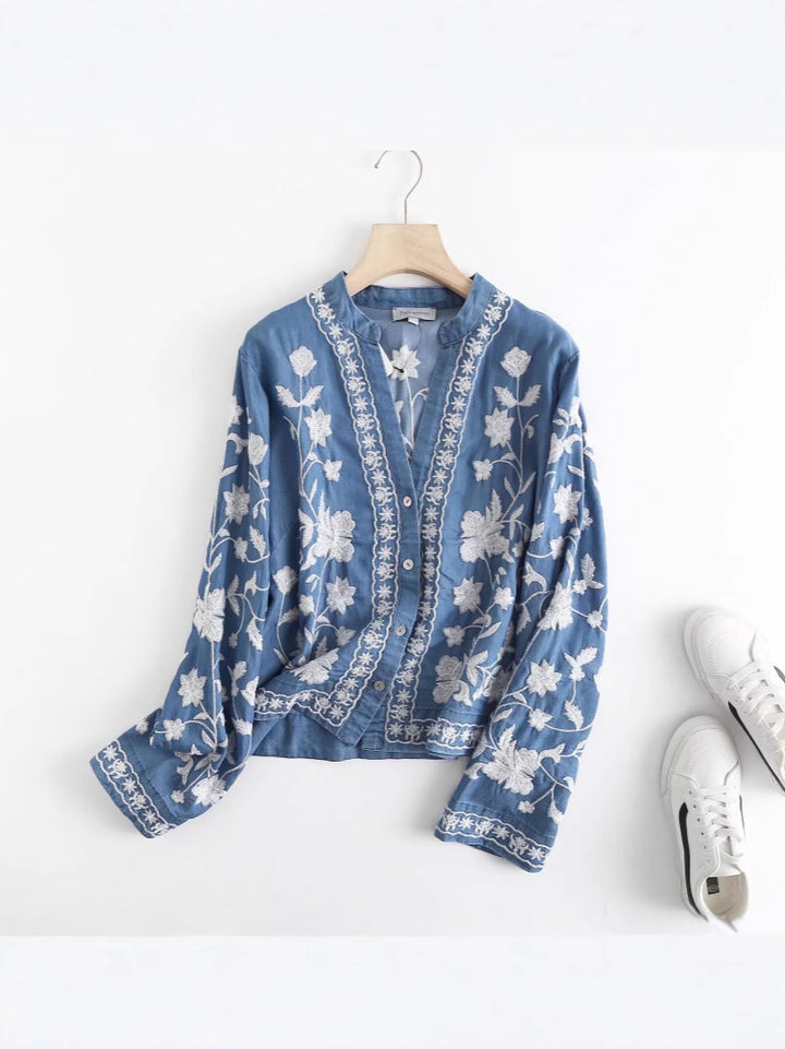 Embroidered blouse for women with fine ruffle details Lune London