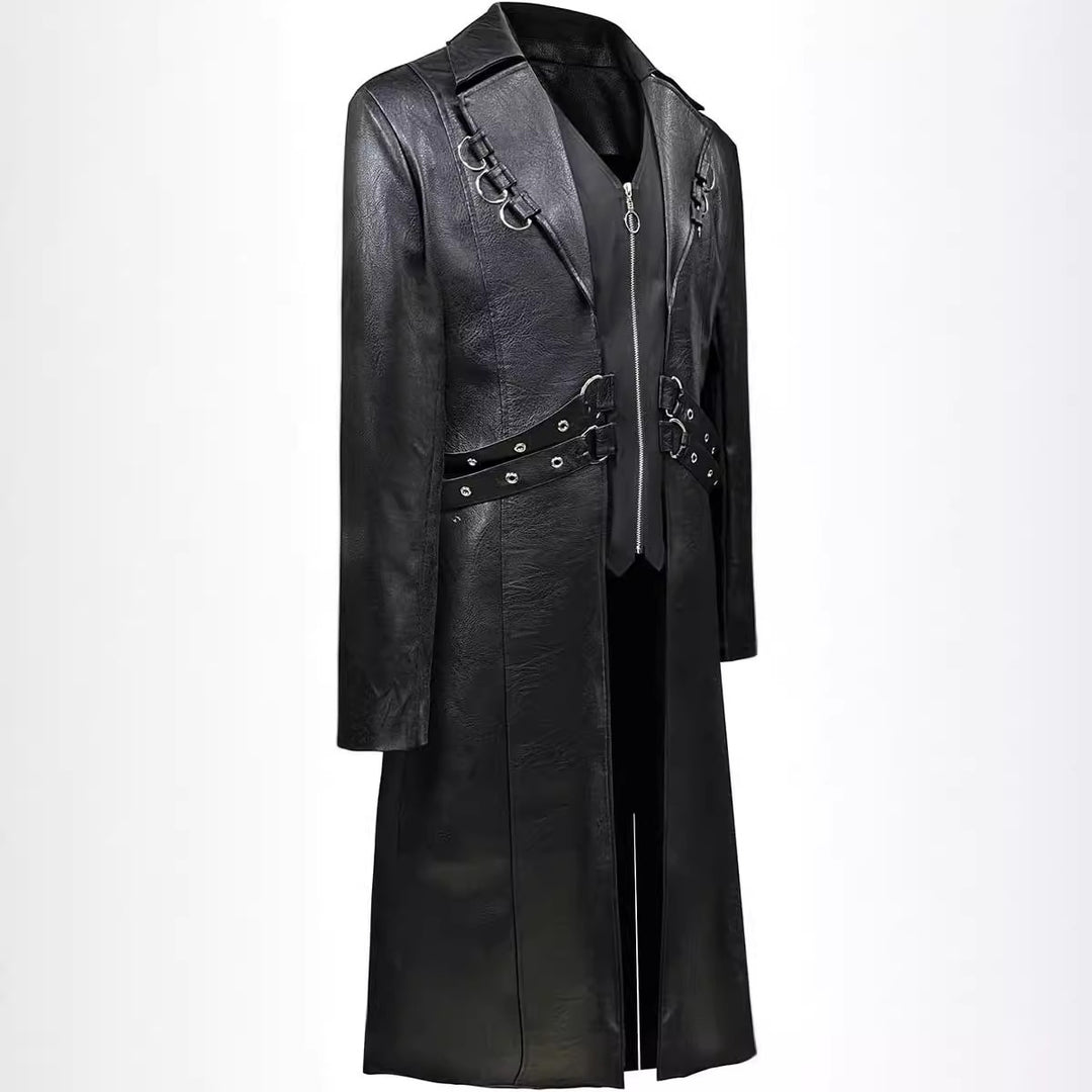 Asymmetrical faux leather jacket for men with decorative buckles Lune London