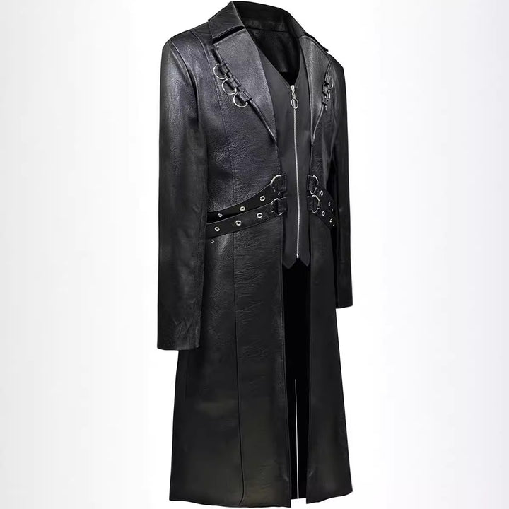 Asymmetrical faux leather jacket for men with decorative buckles Lune London