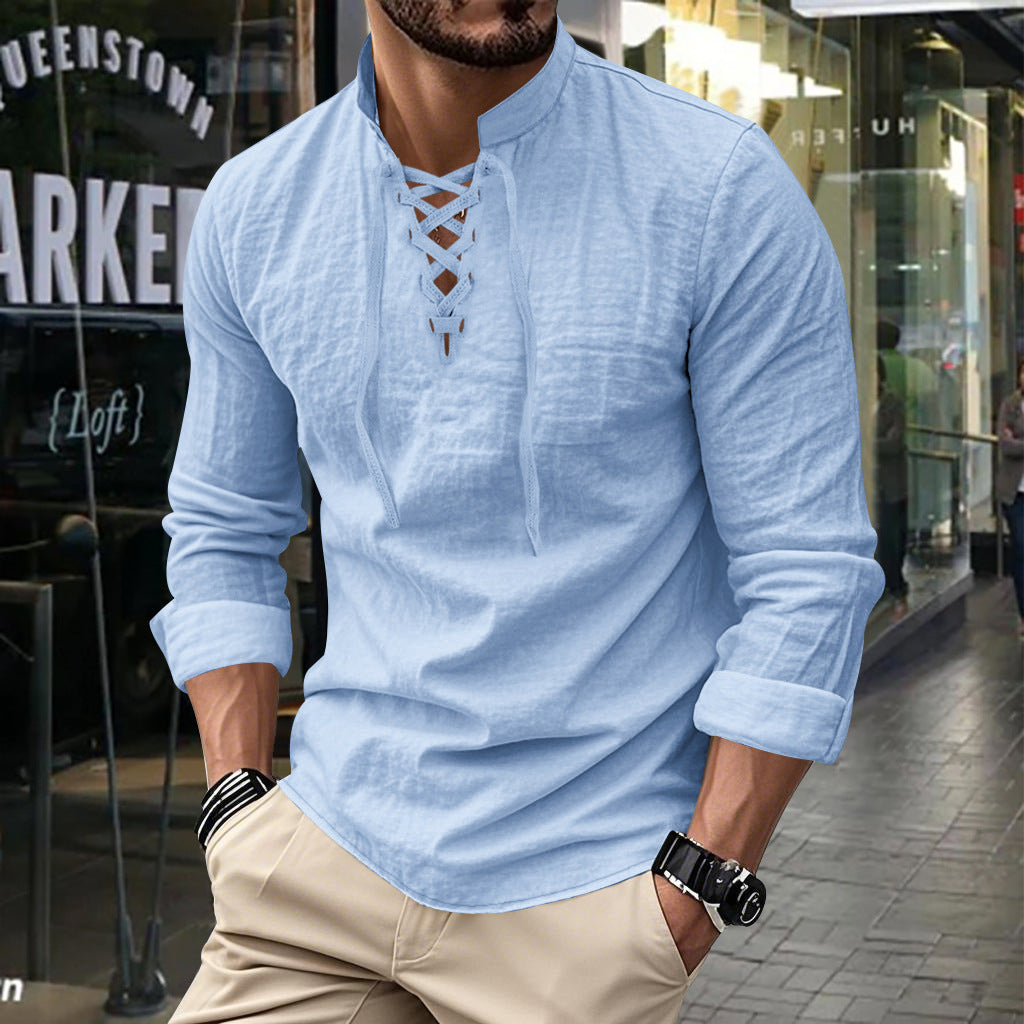 Long sleeve shirt for men with fashionable laces and high collar Lune London
