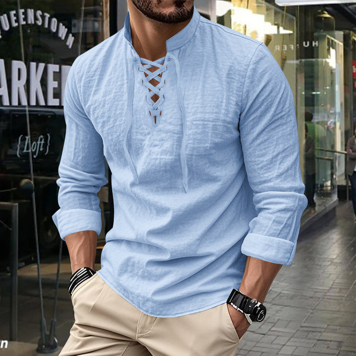 Long sleeve shirt for men with fashionable laces and high collar Lune London