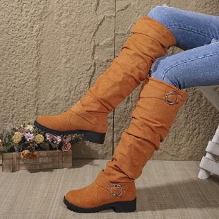Over-the-knee boots for women in soft suede with decorative buckle detail Lune London