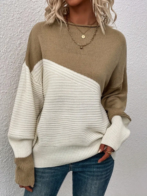 Pull en tricot décontracté pour femmes avec un design texturé et des blocs de couleur modernes Chic & Stil