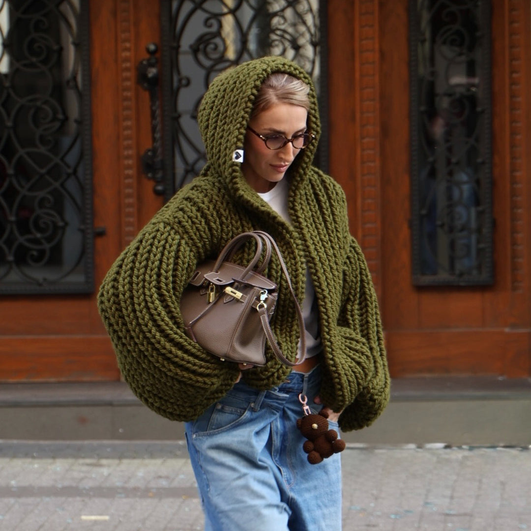 Oversized women's knit jacket with hood Lune London