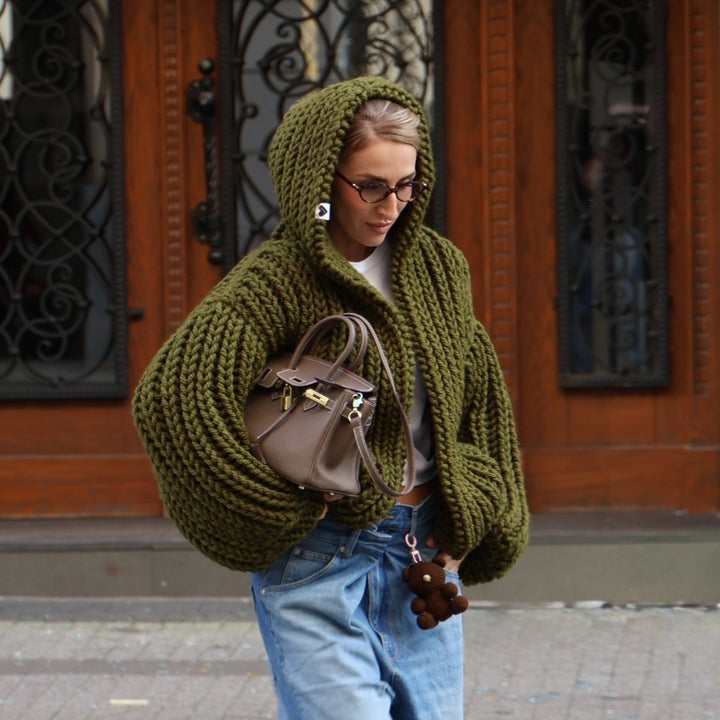 Oversized women's knit jacket with hood Lune London