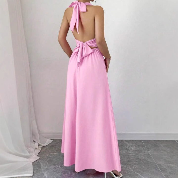 Maxi sleeveless dress for women with a seductive V-neckline and a high slit skirt Lune London