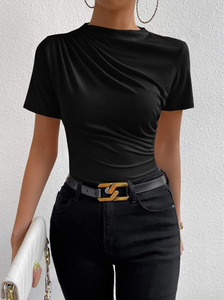 Basic T-shirt for women with asymmetrical gathers Lune London