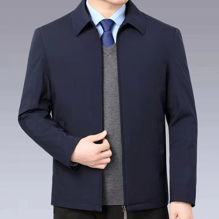 Temperature-regulating transition jacket for men with practical high collar Lune London