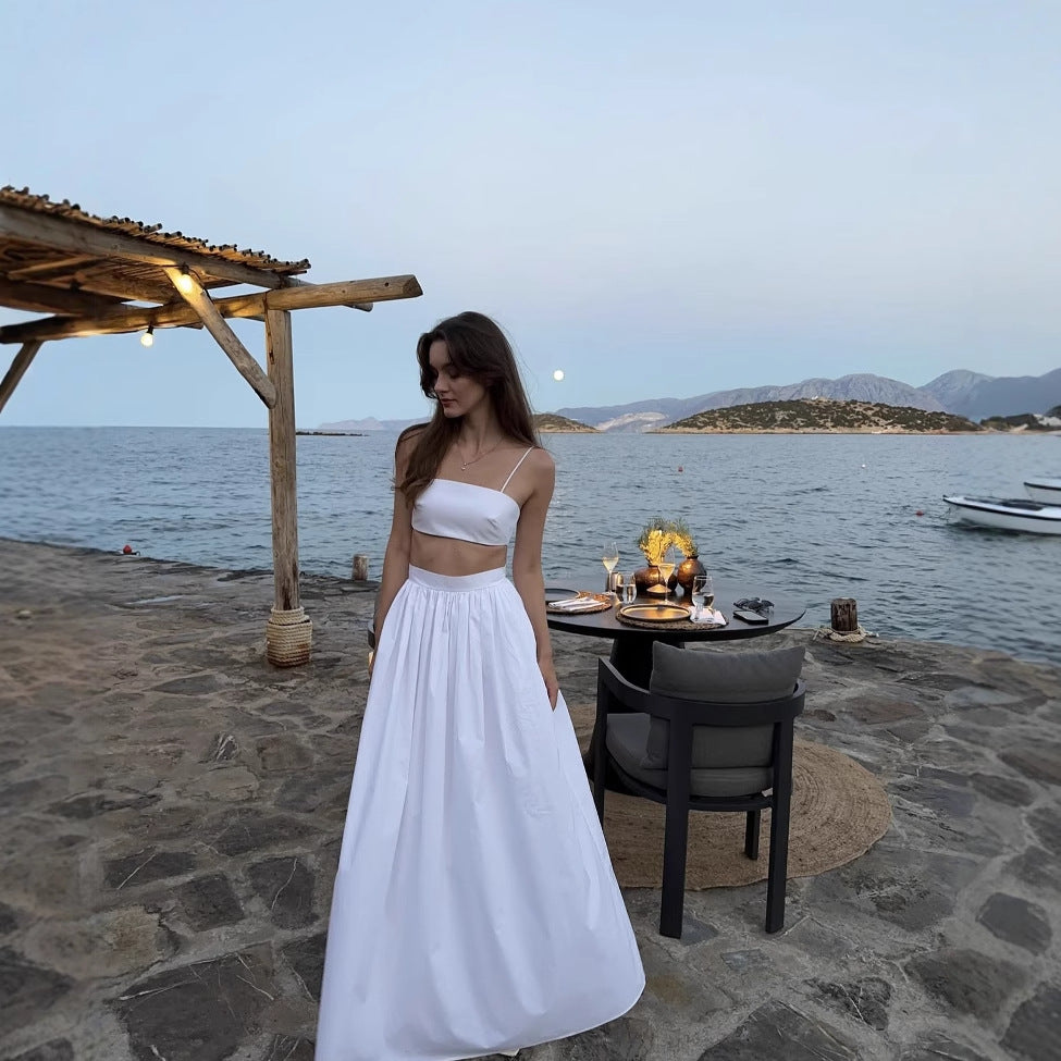 Ladies' set consisting of a crop top and a long skirt with an elegant ruffle design Lune London