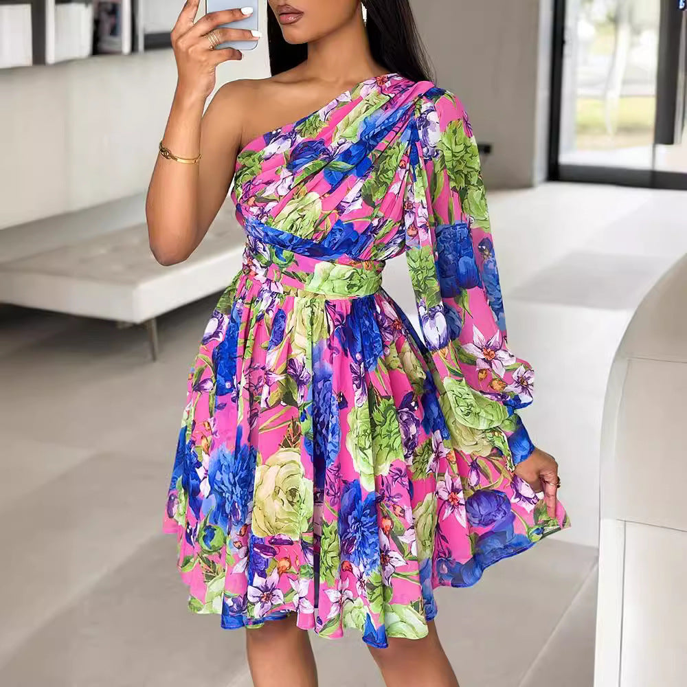 Asymmetrical A-line dress for women with decorative print Lune London