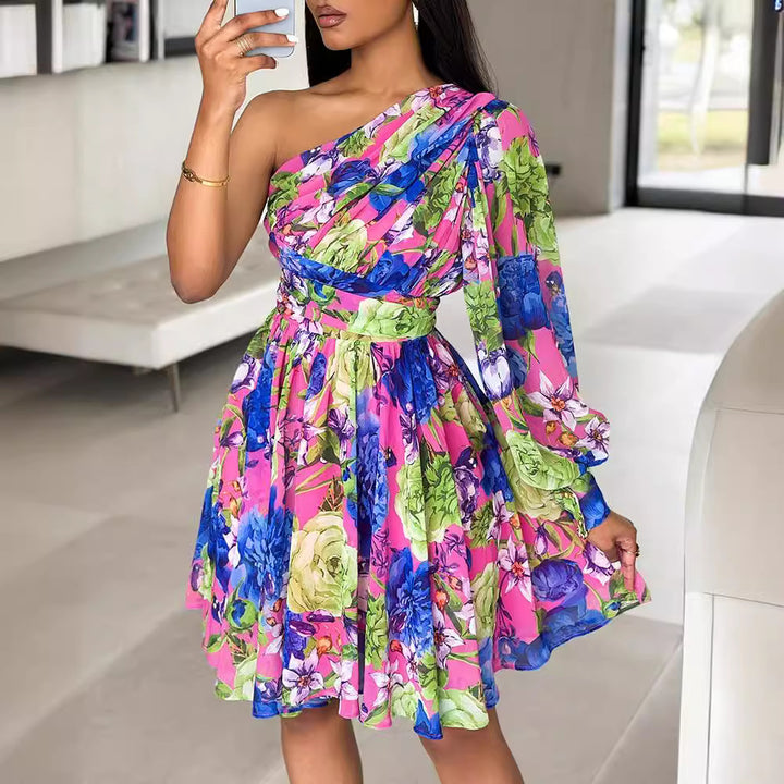 Asymmetrical A-line dress for women with decorative print Lune London