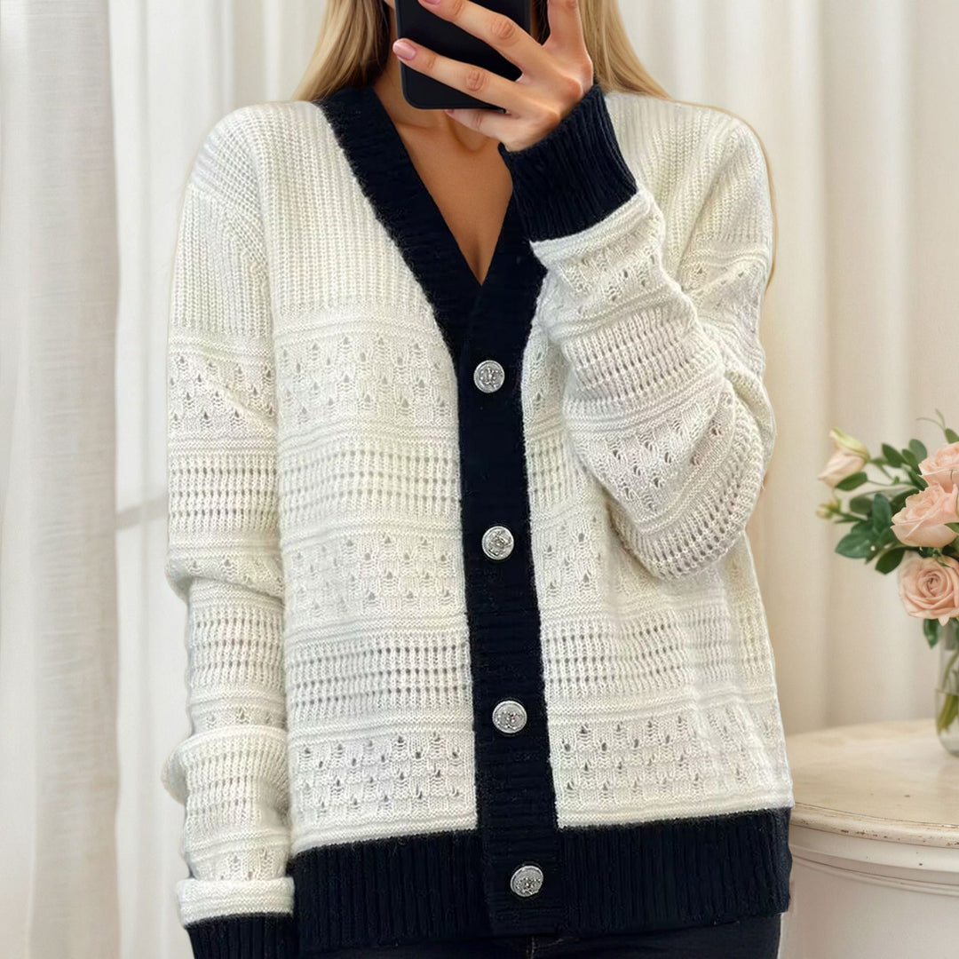 Women's knit jacket with diamond pattern and elegant buttons Lune London