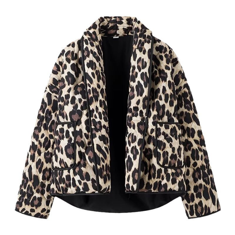 Veste matelassée à motif léopard chic pour femmes avec poches pratiques