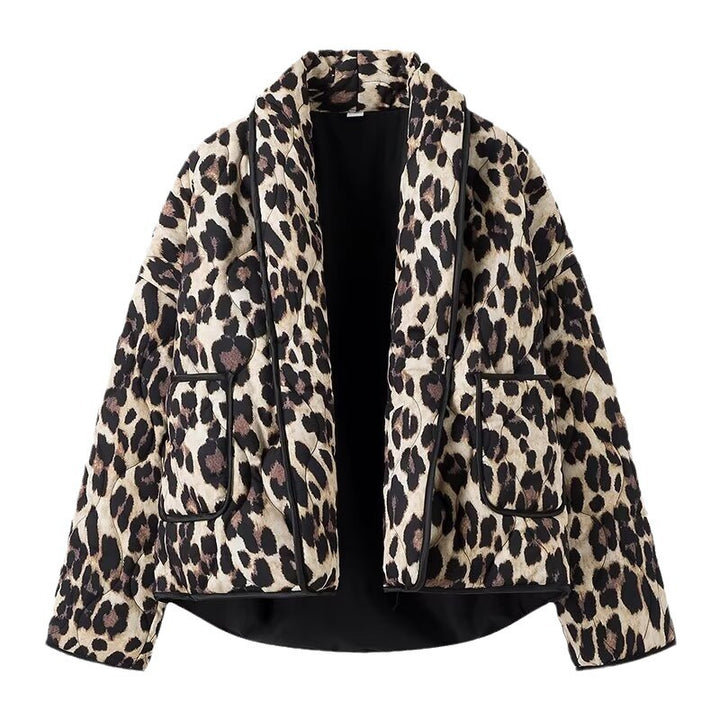 Veste matelassée à motif léopard chic pour femmes avec poches pratiques