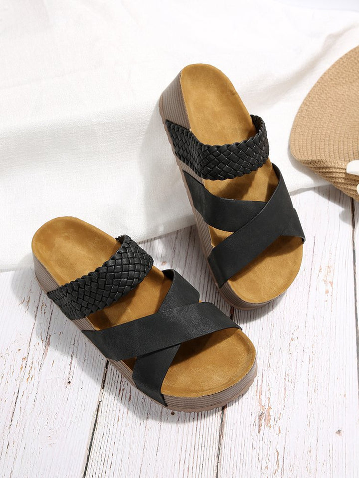 Ladies Platform Sandals with Woven Crisscross Straps Lune London