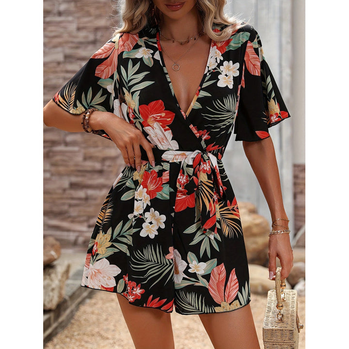 Floral print culotte dress for women with belt Lune London