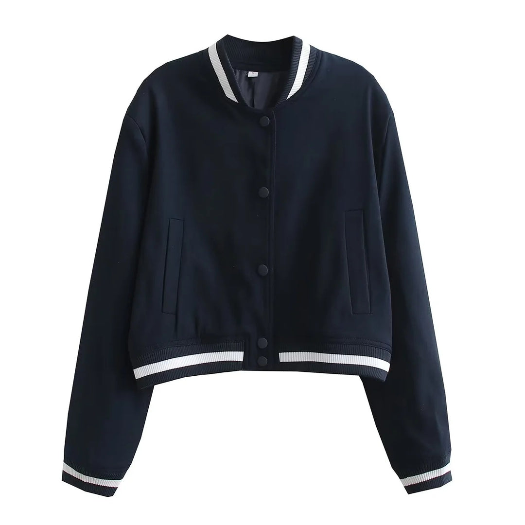 Veste bomber à la mode pour femmes avec des poignets en tricot contrastants et des poches pratiques