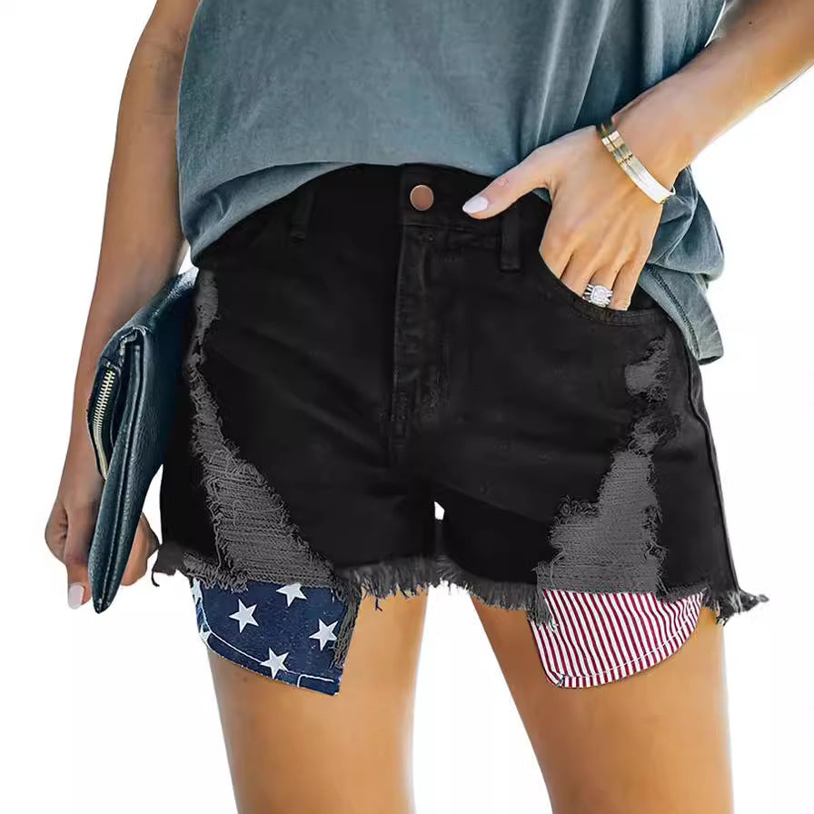 Women's Destroyed Denim Shorts with Creative Patch Details Lune London