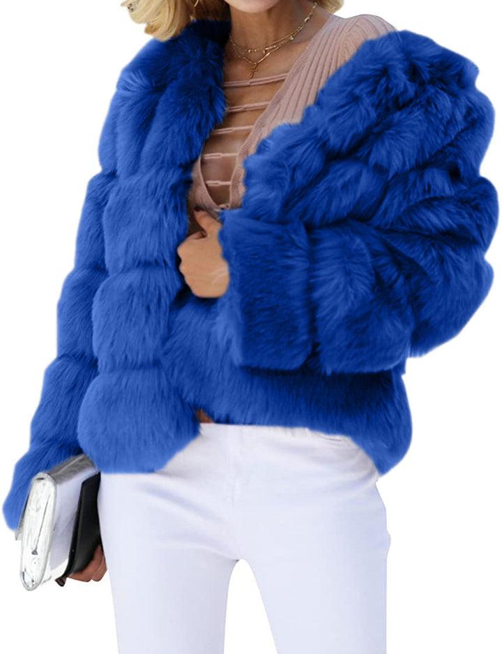 Women's Fluffy Faux Fur Jacket with Voluminous Sleeves and Elegant Cut Lune London
