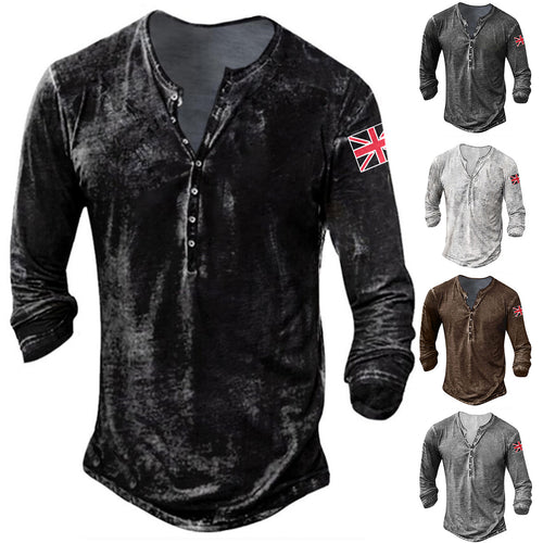 Trendy long sleeve shirt for men with button placket and flag appliqué Lune London