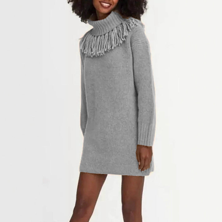 Lune London | Women's knitted dress with high turtleneck and fashionable fringes
