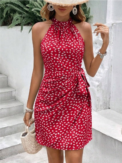 High waist wrap dress for women with elegant halter neck Lune London