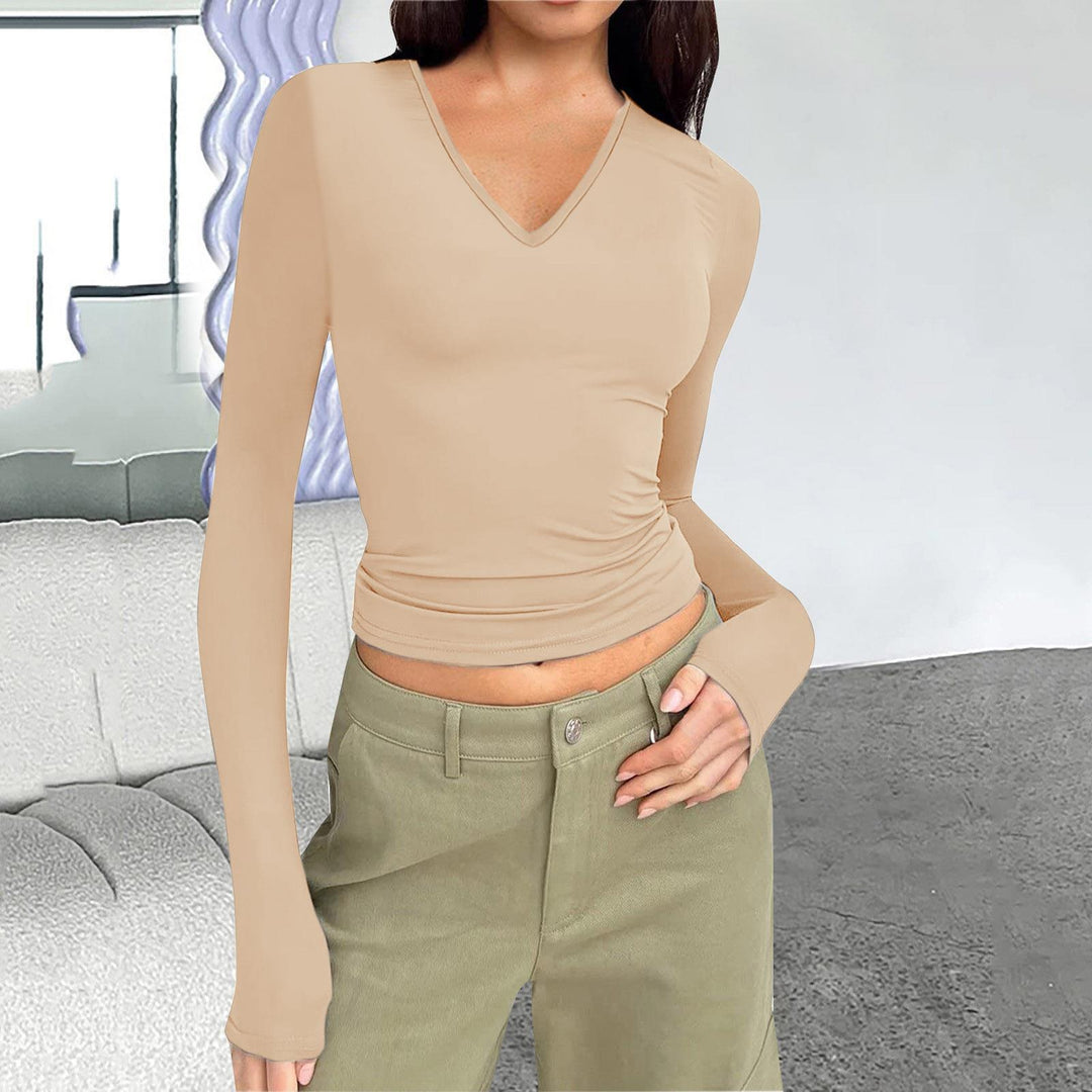 Long sleeve blouse for women with V-neck Lune London