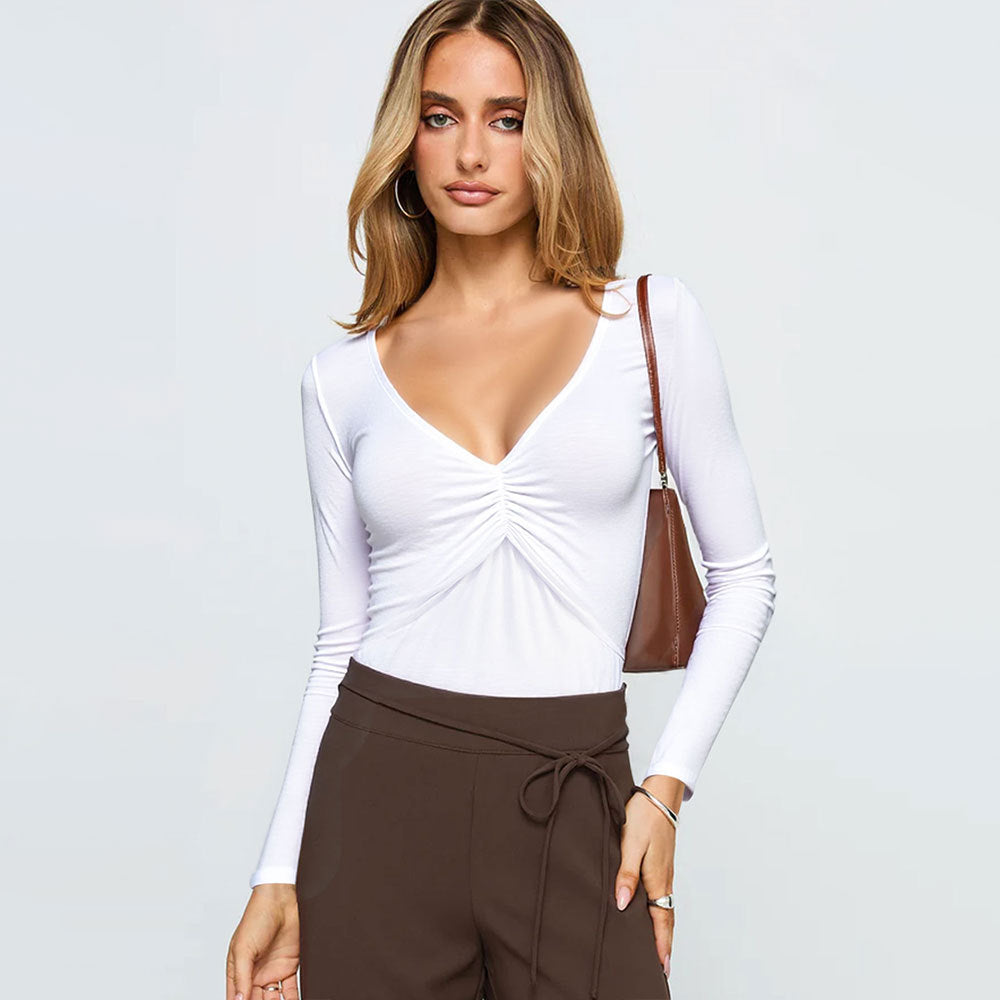 Chemisier à manches longues pour femme avec fronces et décolleté en V Chic & Stil