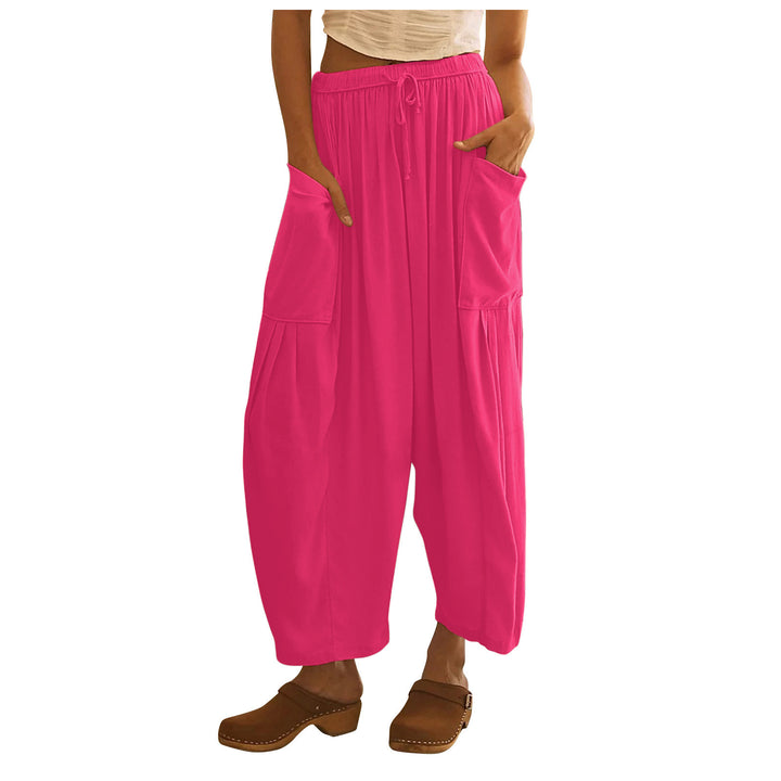 Comfortable wide-leg pants for women with practical side pockets and elastic waistband Lune London