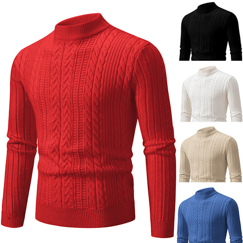 Thick knitted sweater for men with high neck and cable knit pattern Lune London