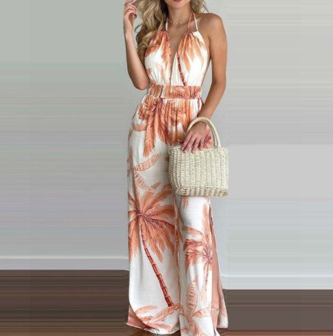 Halter jumpsuit women with wide legs and side slits Lune London