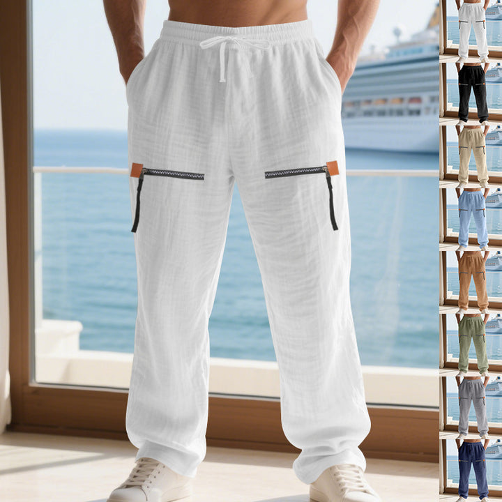 Casual cargo pants for men with practical zip pockets and elastic waist Lune London