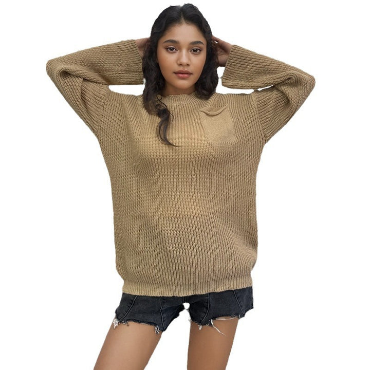Ladies Thick Knit Sweater with Practical Pocket Design Lune London